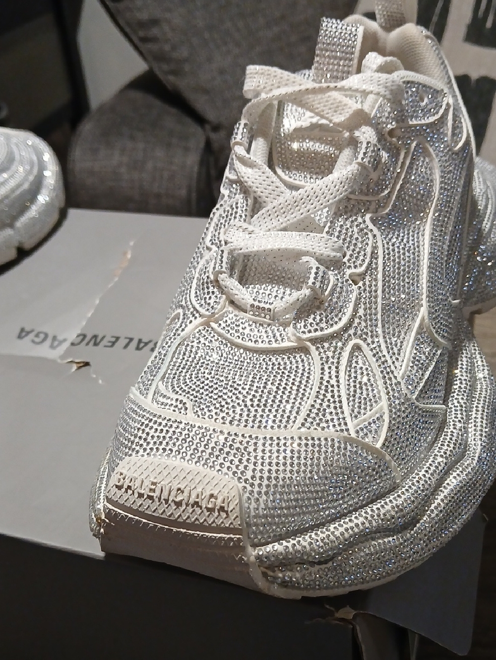 ✨ Balenciaga 3XL “Rhinestones” Low Top Sneakers – Crystal / Light Grey ✨ EU 40 - Picture 12 of 13
